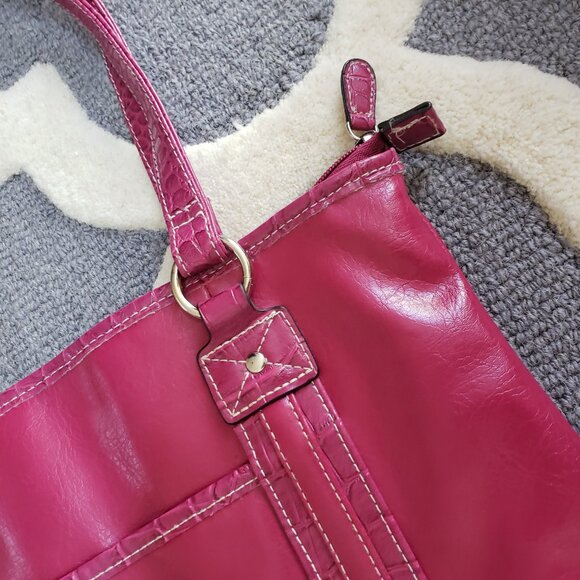 2010's pink faux leather, snakeskin tote embellished trim it girl shoulder bag - Picture 7 of 10